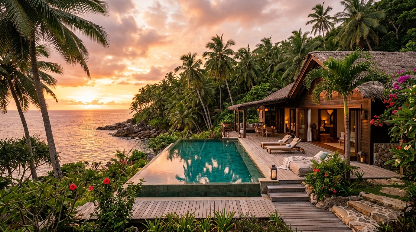Villa privée avec piscine sur une île tropicale isolée