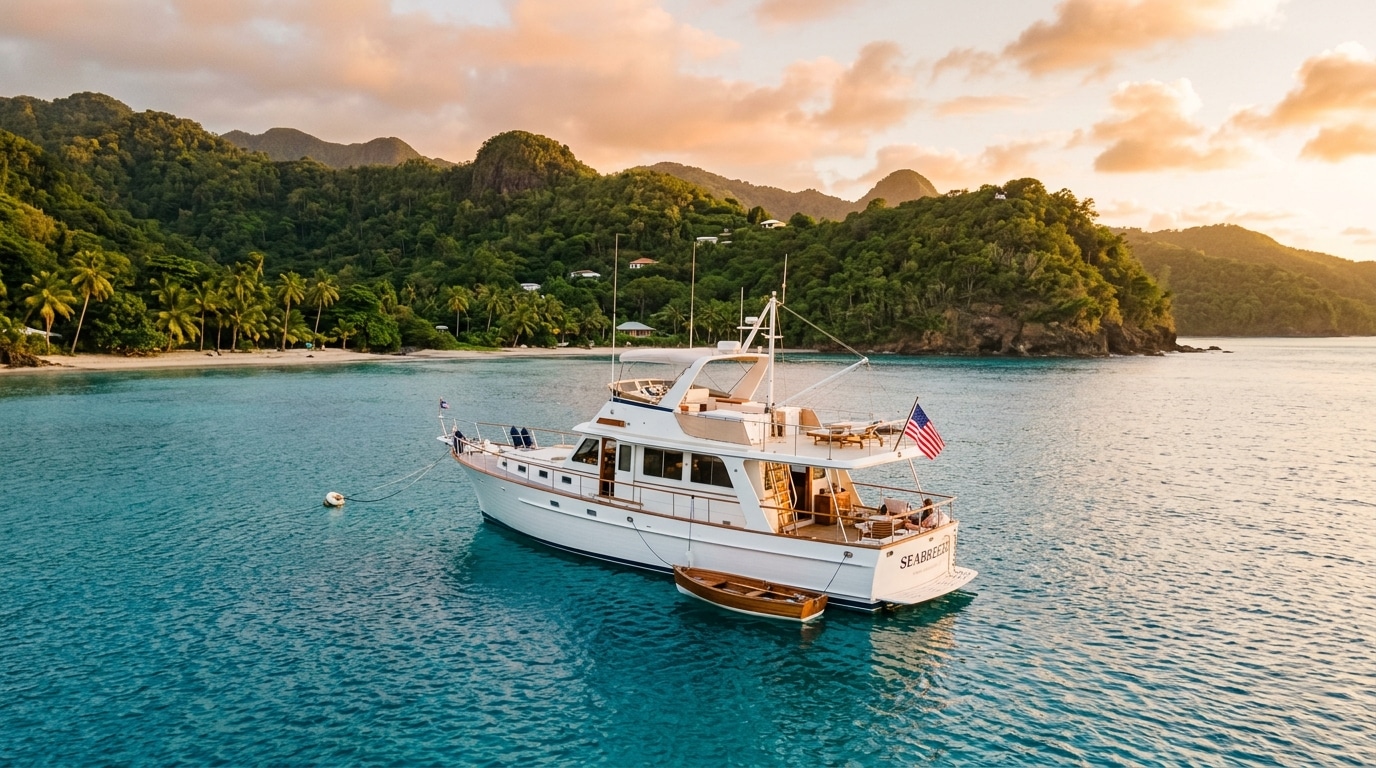 Yacht de luxe ancré près d'une côte des Caraïbes
