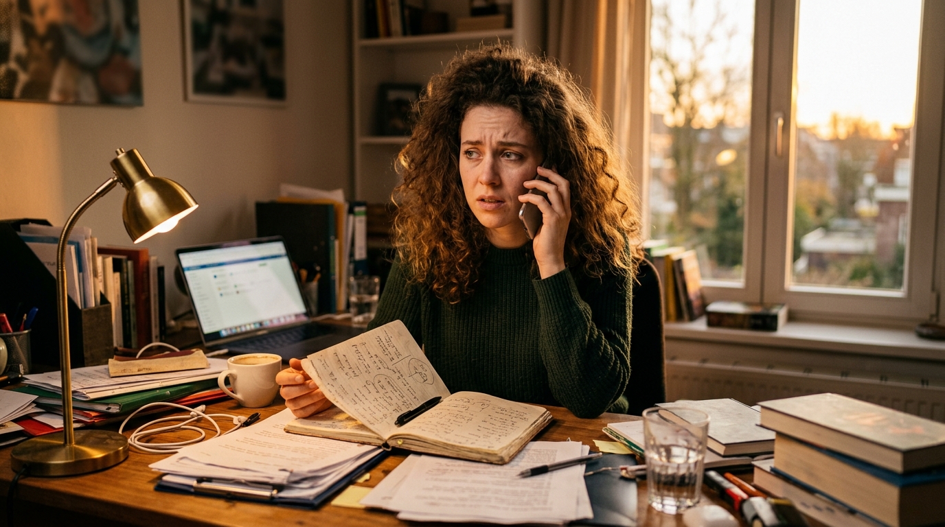 Femme débordée au bureau illustrant la surchauffe des Gémeaux