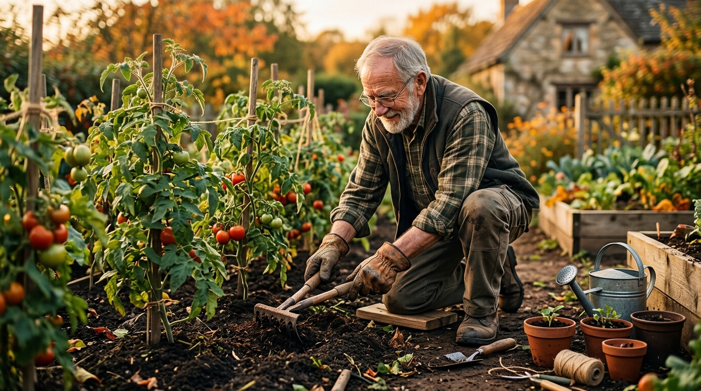 Apport de compost dans le sol du potager en automne