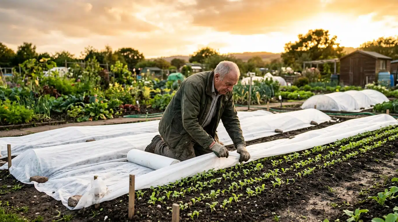 Protection des jeunes semis avec un voile de jardinage