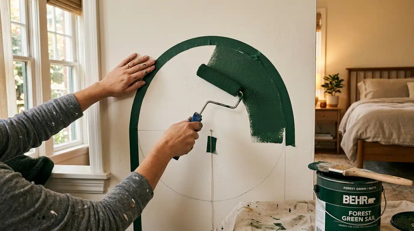 Mains traçant un demi-cercle peint au mur