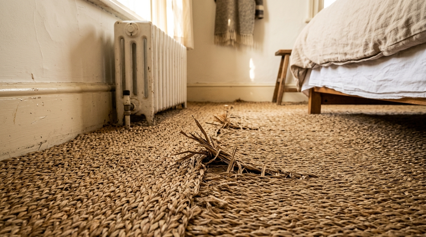 Jonc de mer fissuré près d'un radiateur en hiver