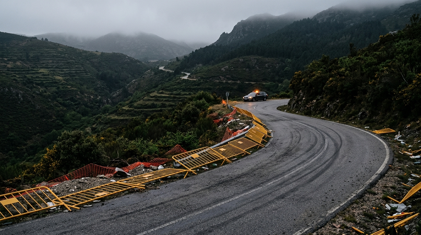 Route de montagne vide après un accident de course