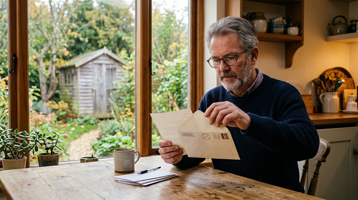 Homme ouvrant un courrier de l'administration fiscale
