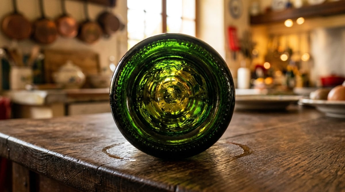 Fond creux d'une bouteille de champagne en gros plan