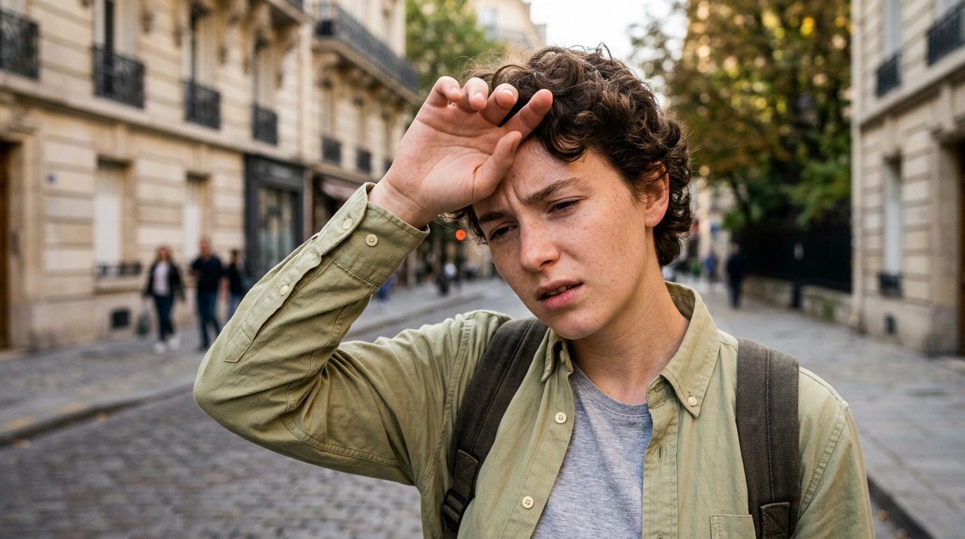 Personne en sueur sous une chaleur inhabituelle de septembre