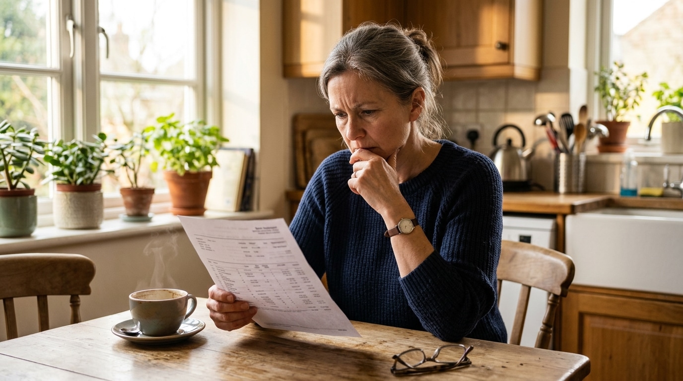 Femme consultant son relevé bancaire à la maison
