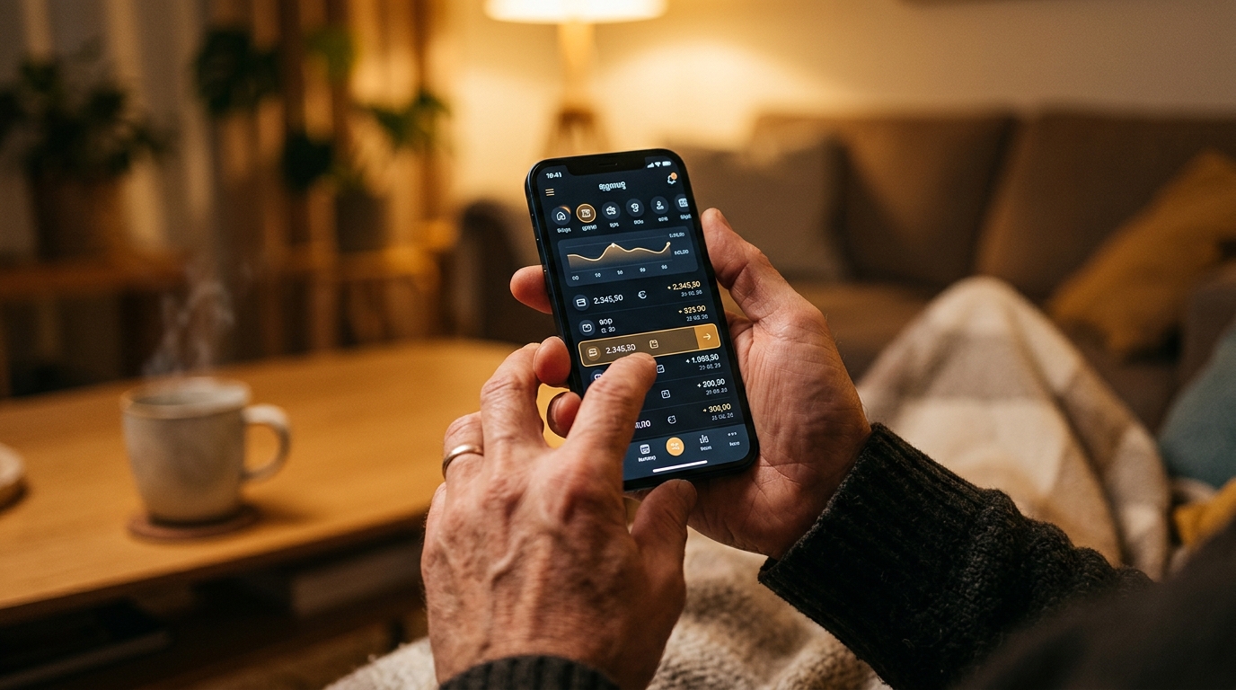 Main tenant un smartphone avec application bancaire