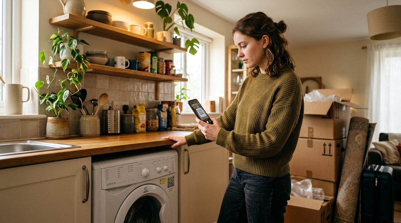 Scan du QR code étiquette énergie sur lave-linge occasion