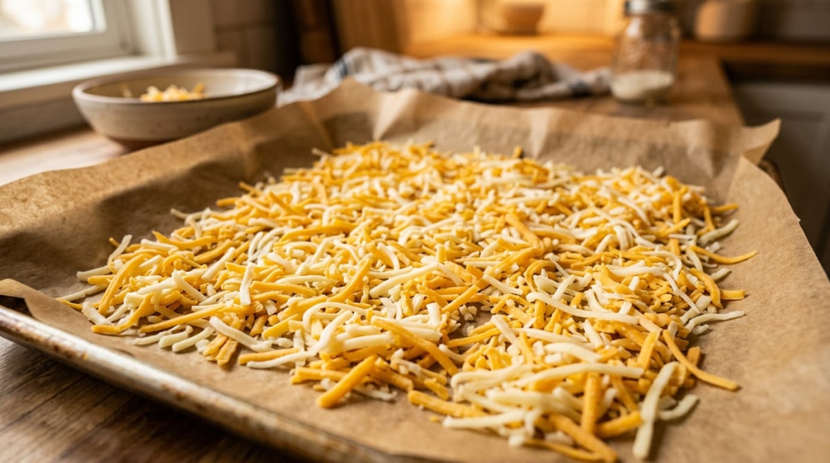 Fromage râpé étalé en couche fine avant congélation