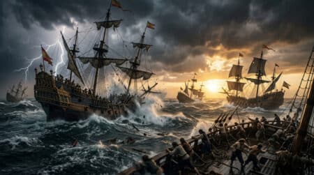 Galions espagnols détruits par un ouragan en 1715