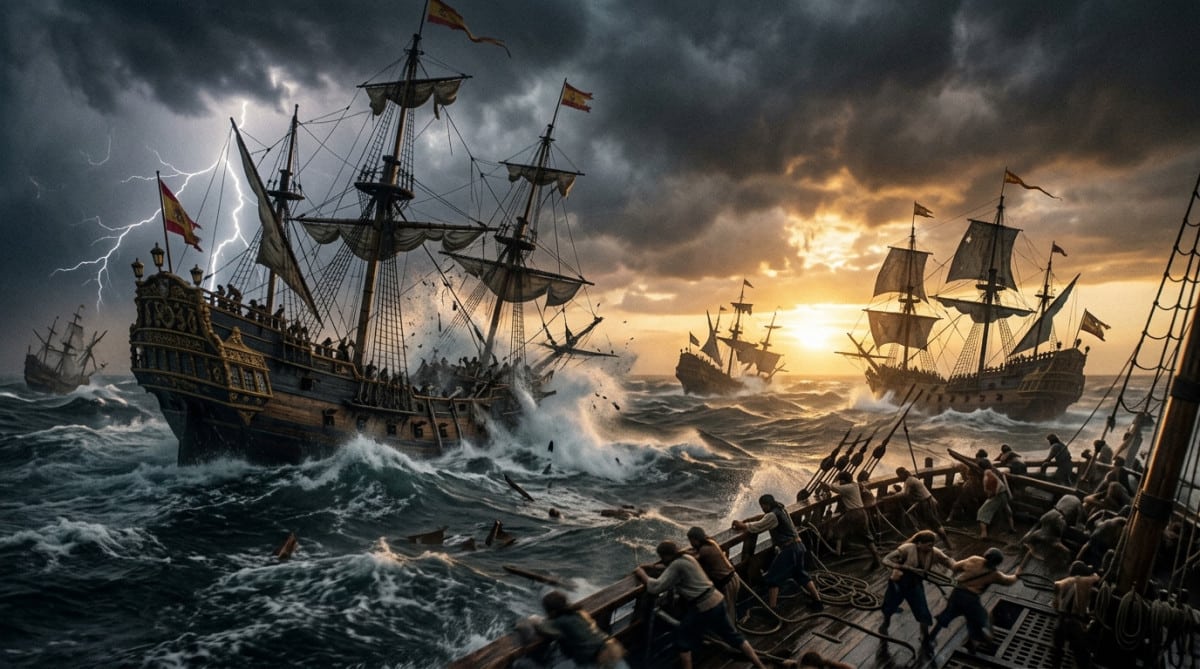 Galions espagnols détruits par un ouragan en 1715