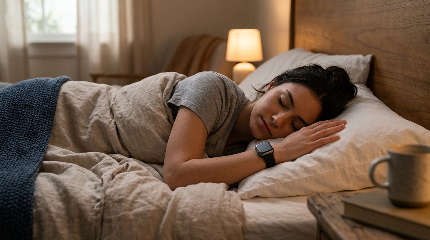 Femme endormie portant une montre connectée au poignet