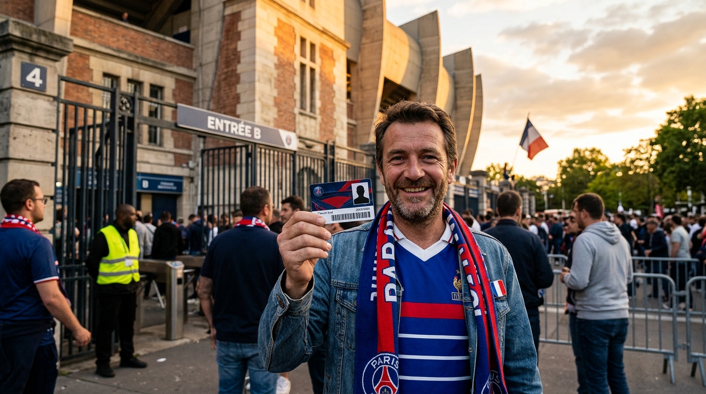 Supporter bordelais avec son abonnement devant le stade