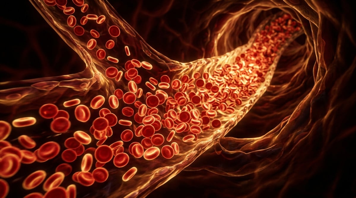 Globules rouges circulant dans un vaisseau sanguin humain