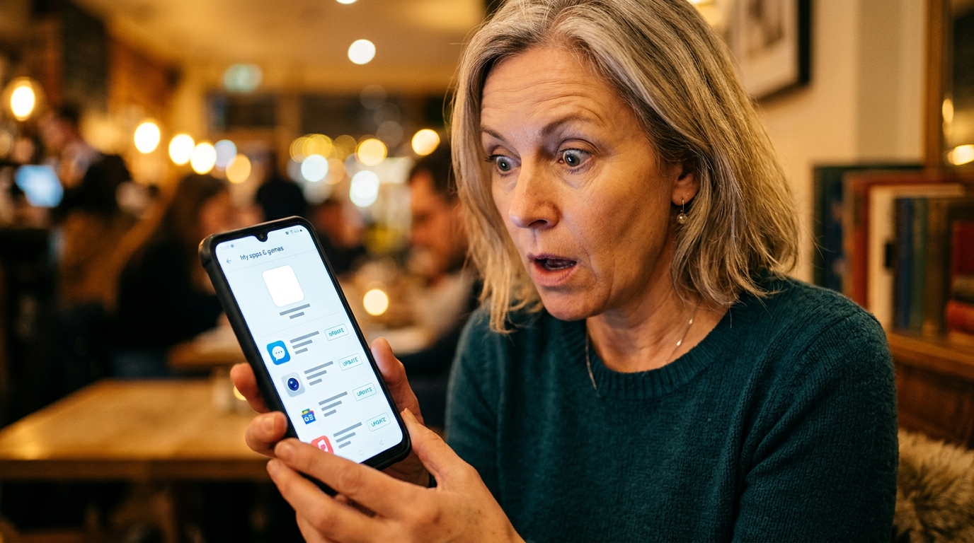 Personne surprise regardant une mise à jour mystère sur Android