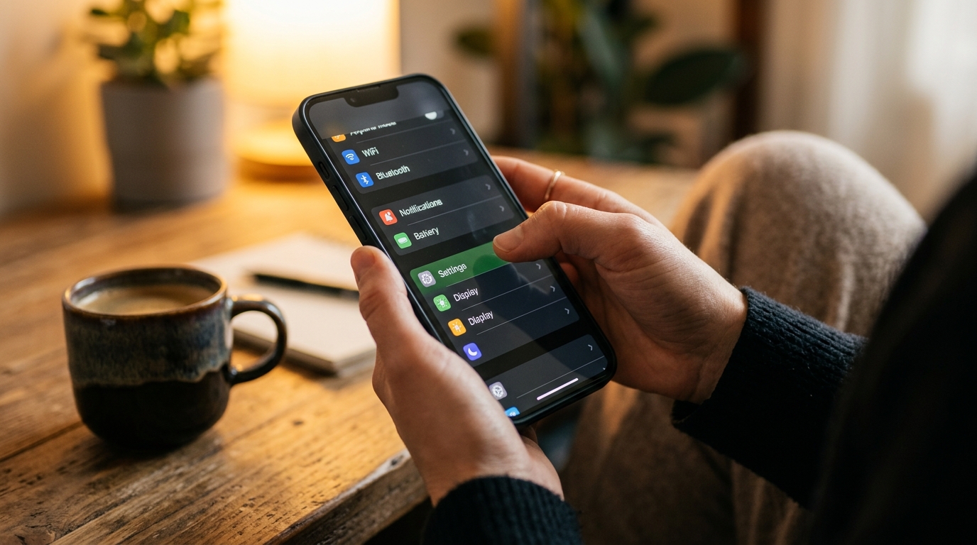 Main tenant un smartphone dans les réglages système Android