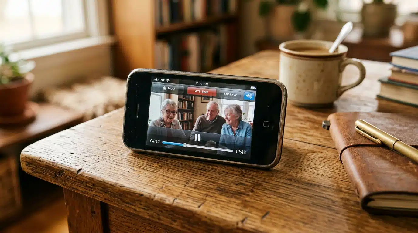 Écran de smartphone rejouant un ancien enregistrement vidéo