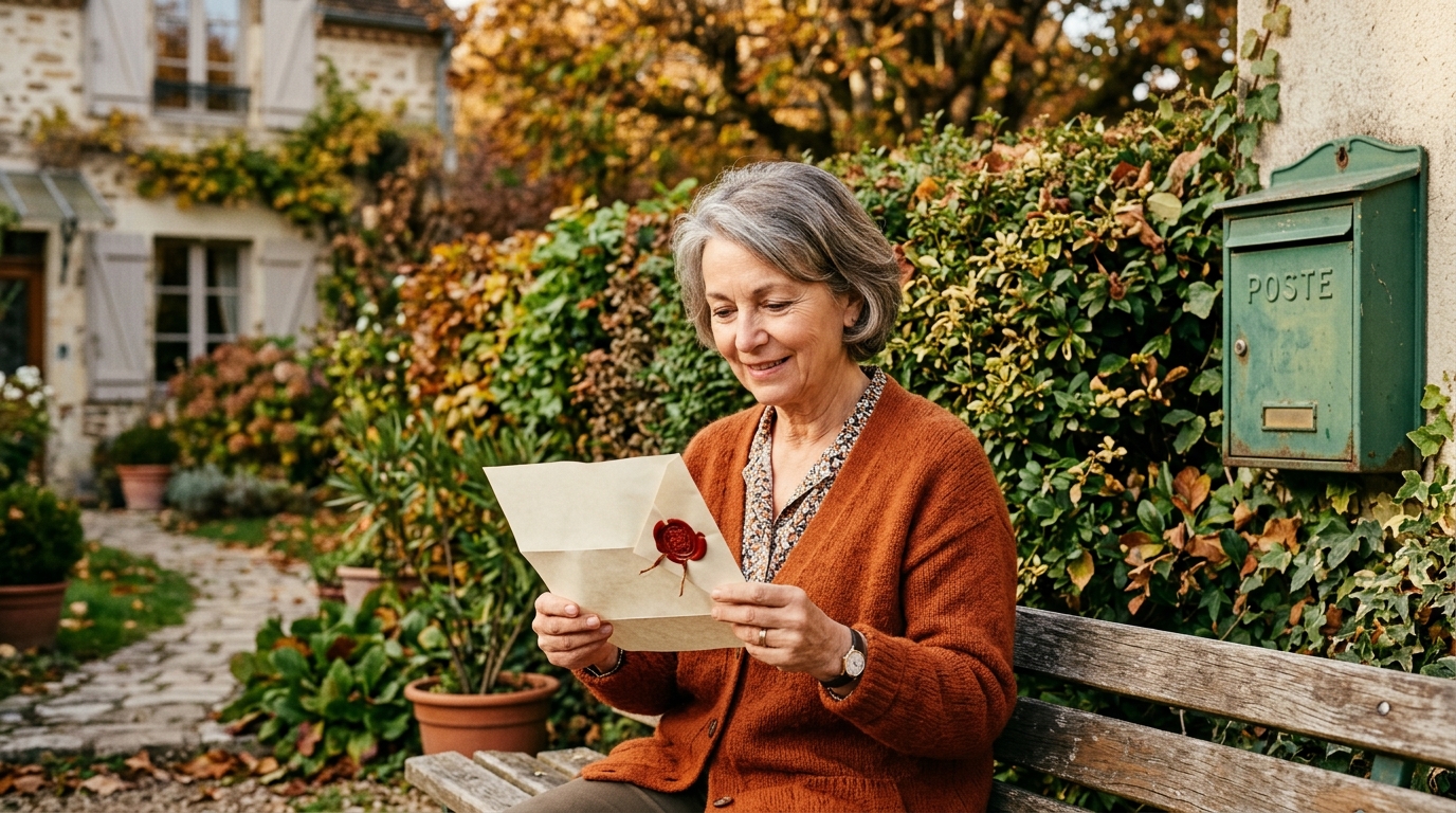 Personne lisant une lettre recommandée near une haie