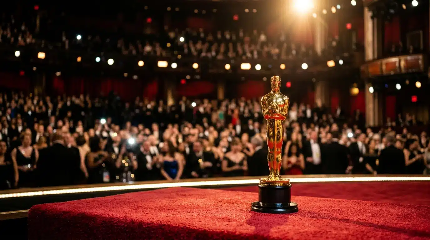Statuette d'Oscar sur scène lors d'une cérémonie de récompenses