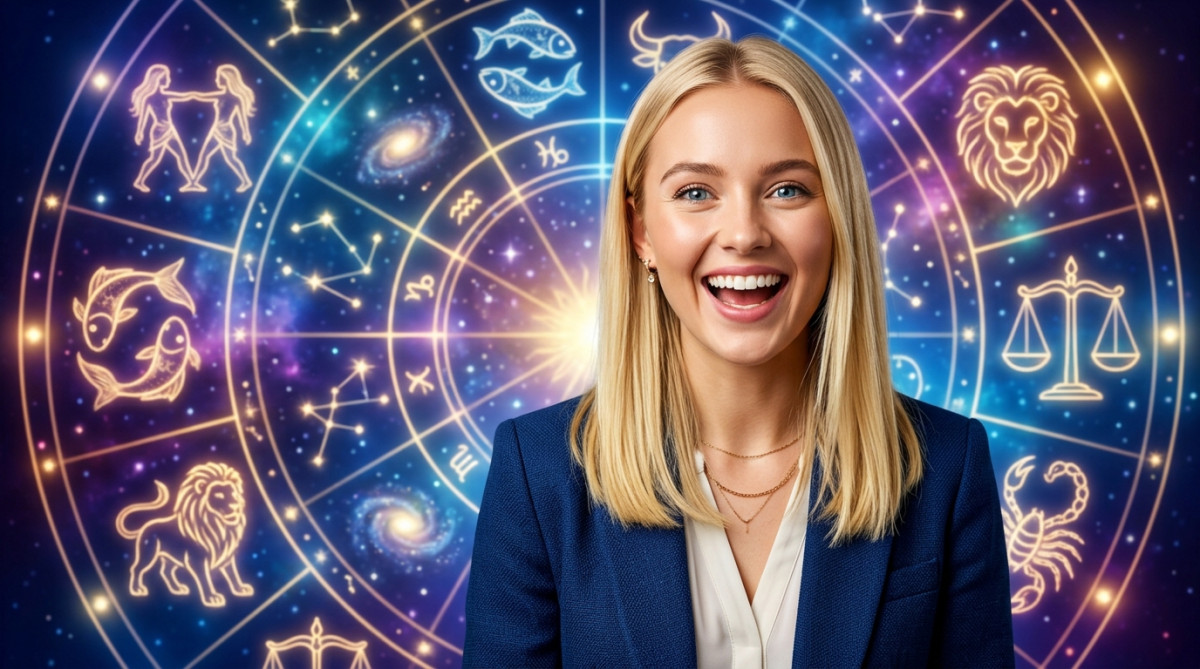 Homme émerveillé regardant une galaxie dorée symbolisant l'horoscope du jour