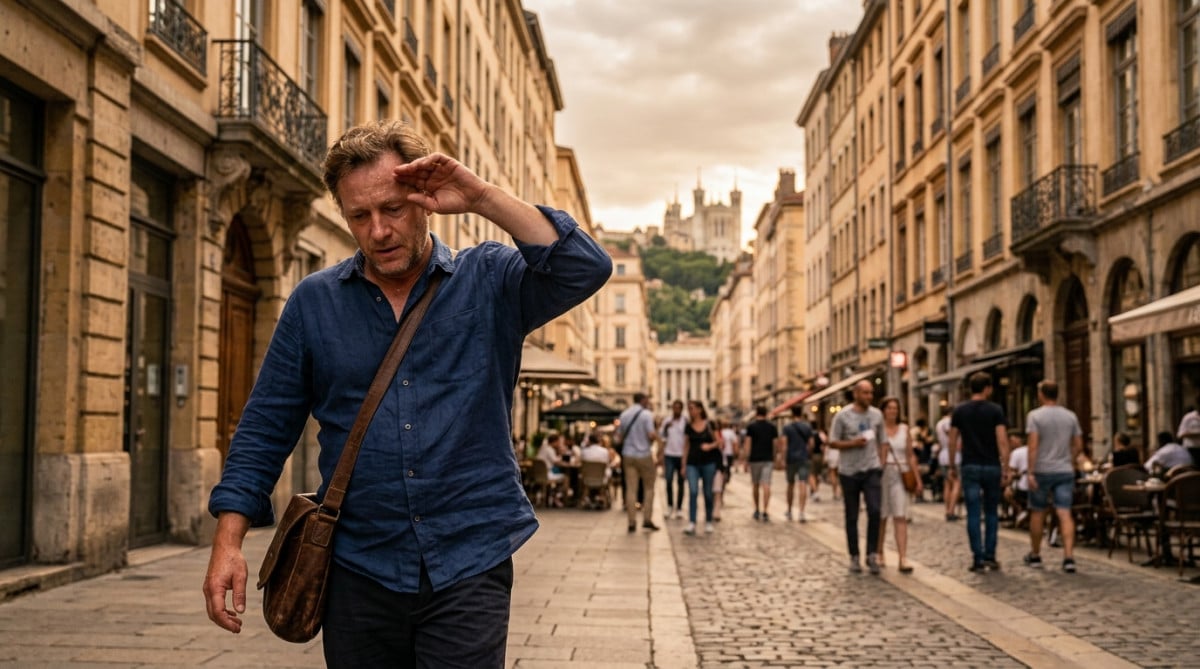 Homme sous la chaleur lourde à Lyon