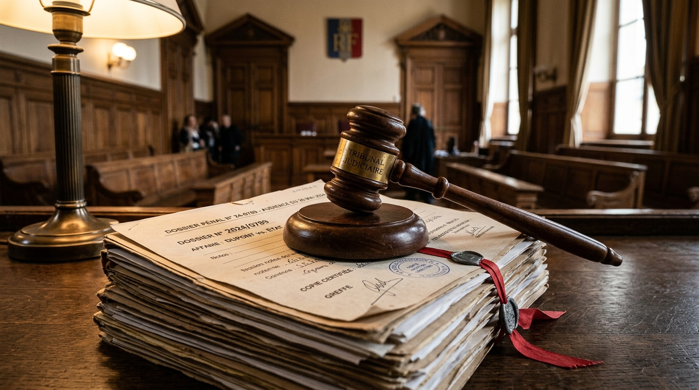 Marteau de juge posé sur des documents