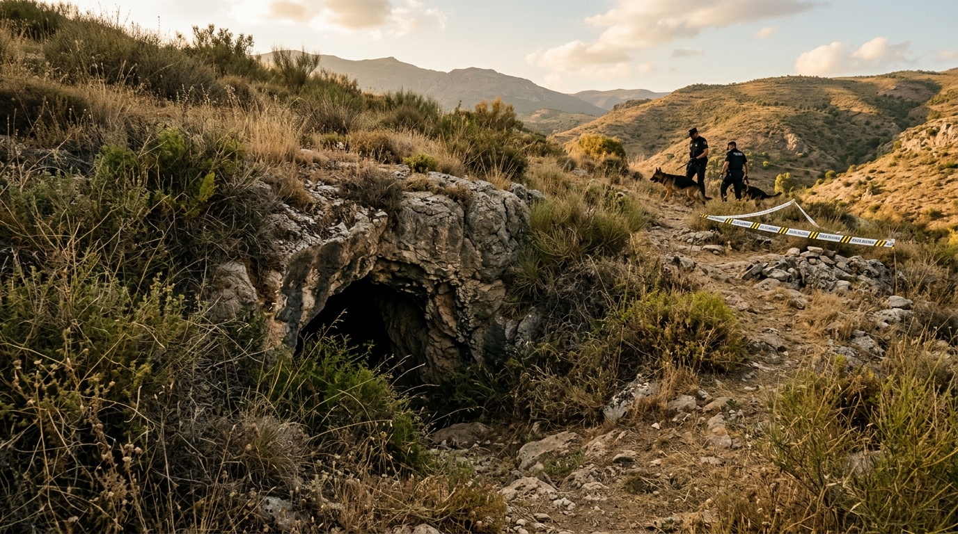 Entrée de grotte calcaire dans la campagne andalouse