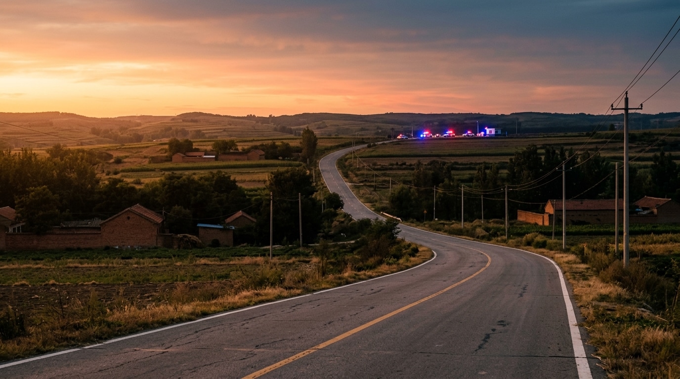 Route de campagne chinoise avec contrôle de police