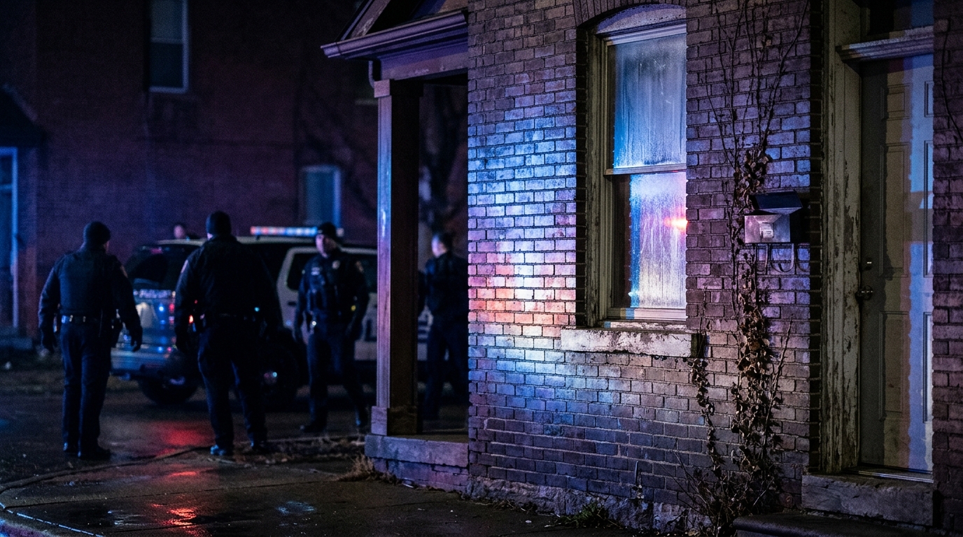 Voiture de police devant une maison la nuit