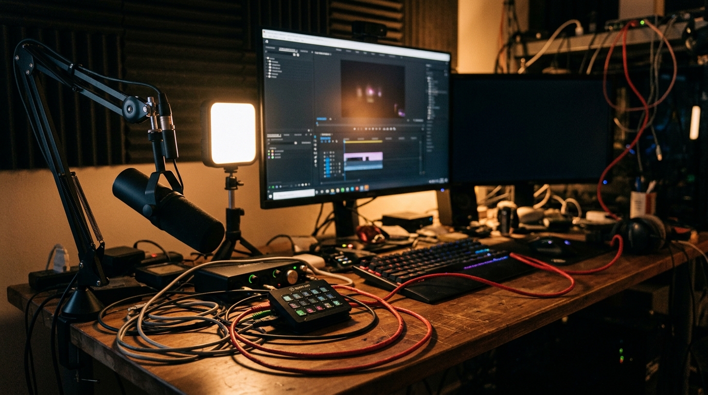 Bureau de créateur avec micro et lampe connectée piratés