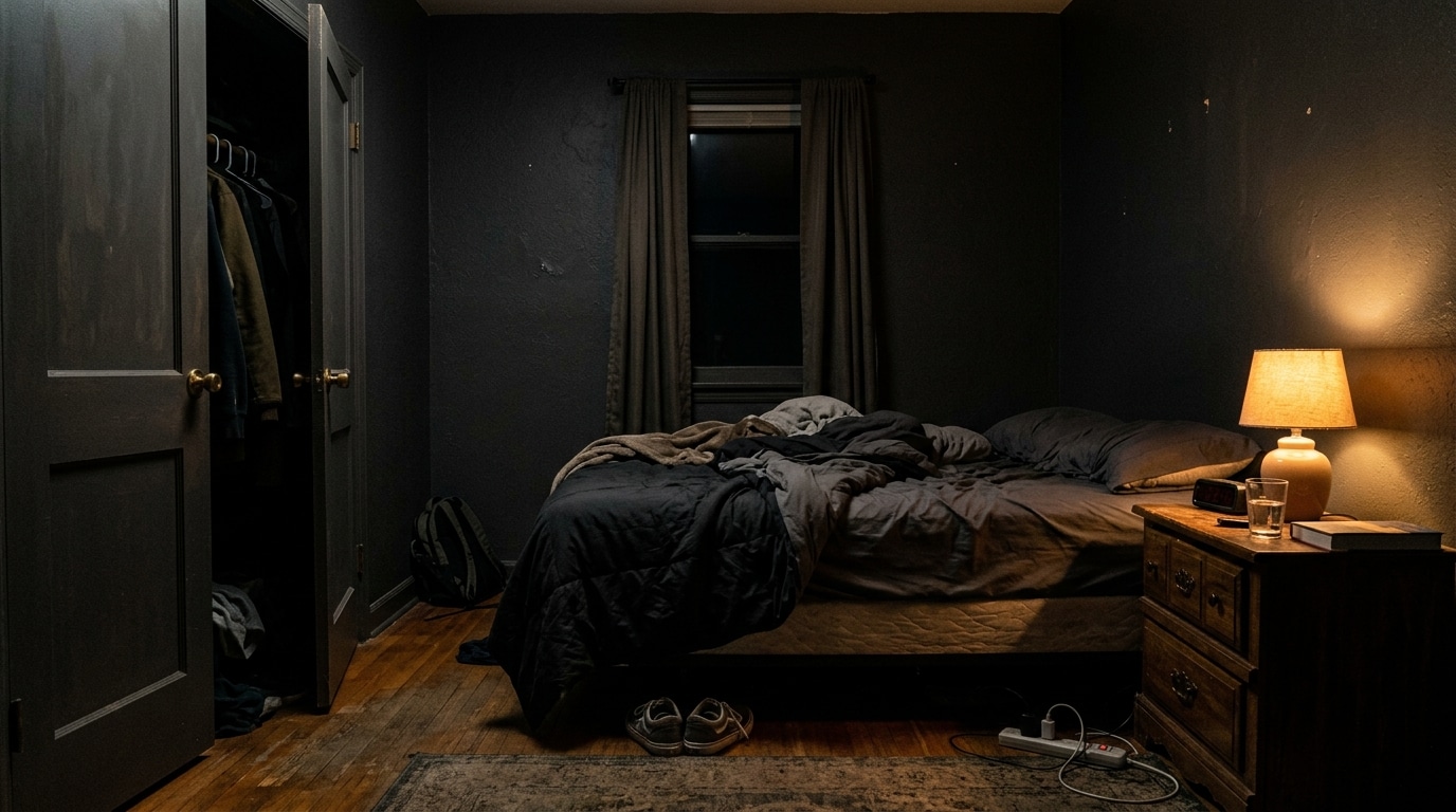 Placard fermé dans une chambre sombre et silencieuse