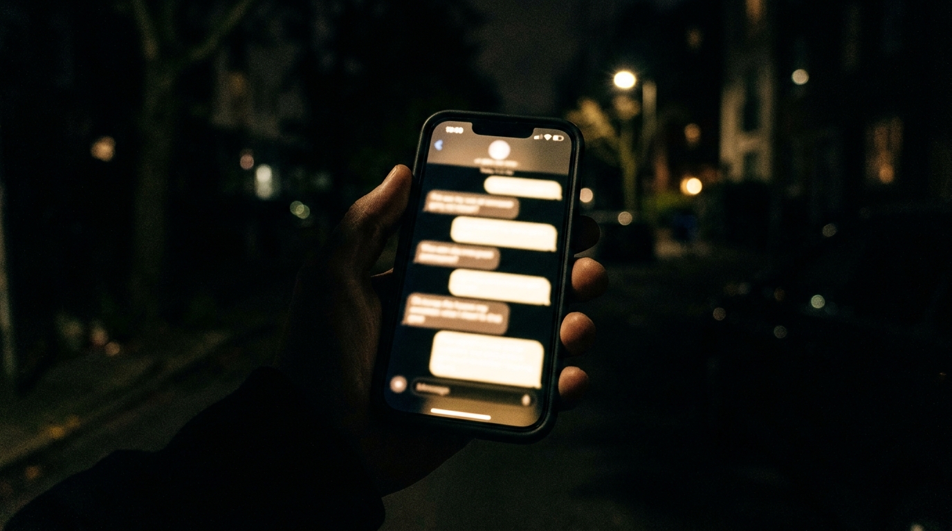 Téléphone portable avec messages dans l'obscurité
