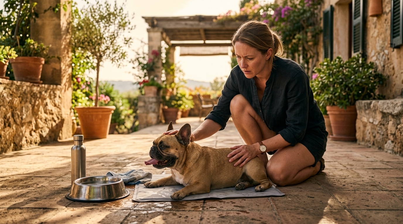 Femme inquiète surveillant son chien qui halète fort
