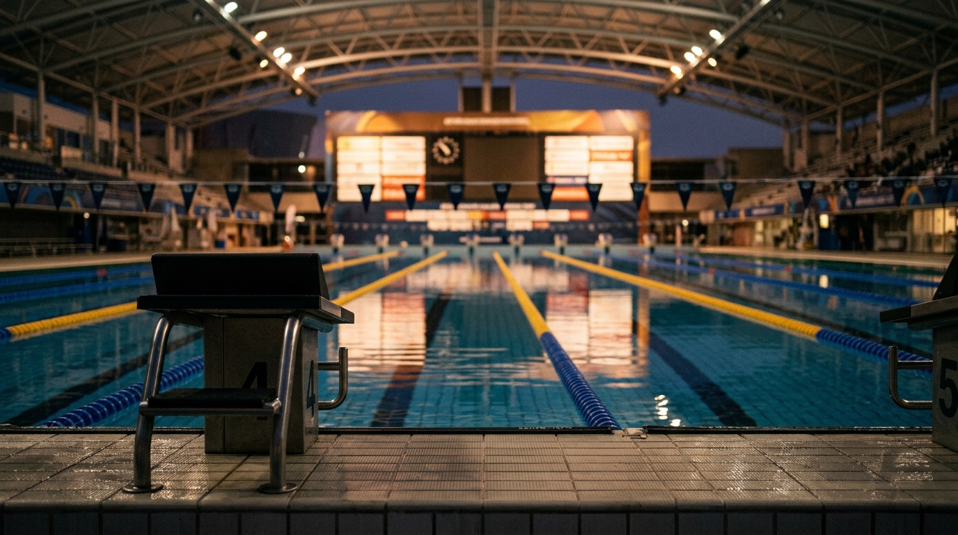 Ligne d'eau et plots de départ de natation vides