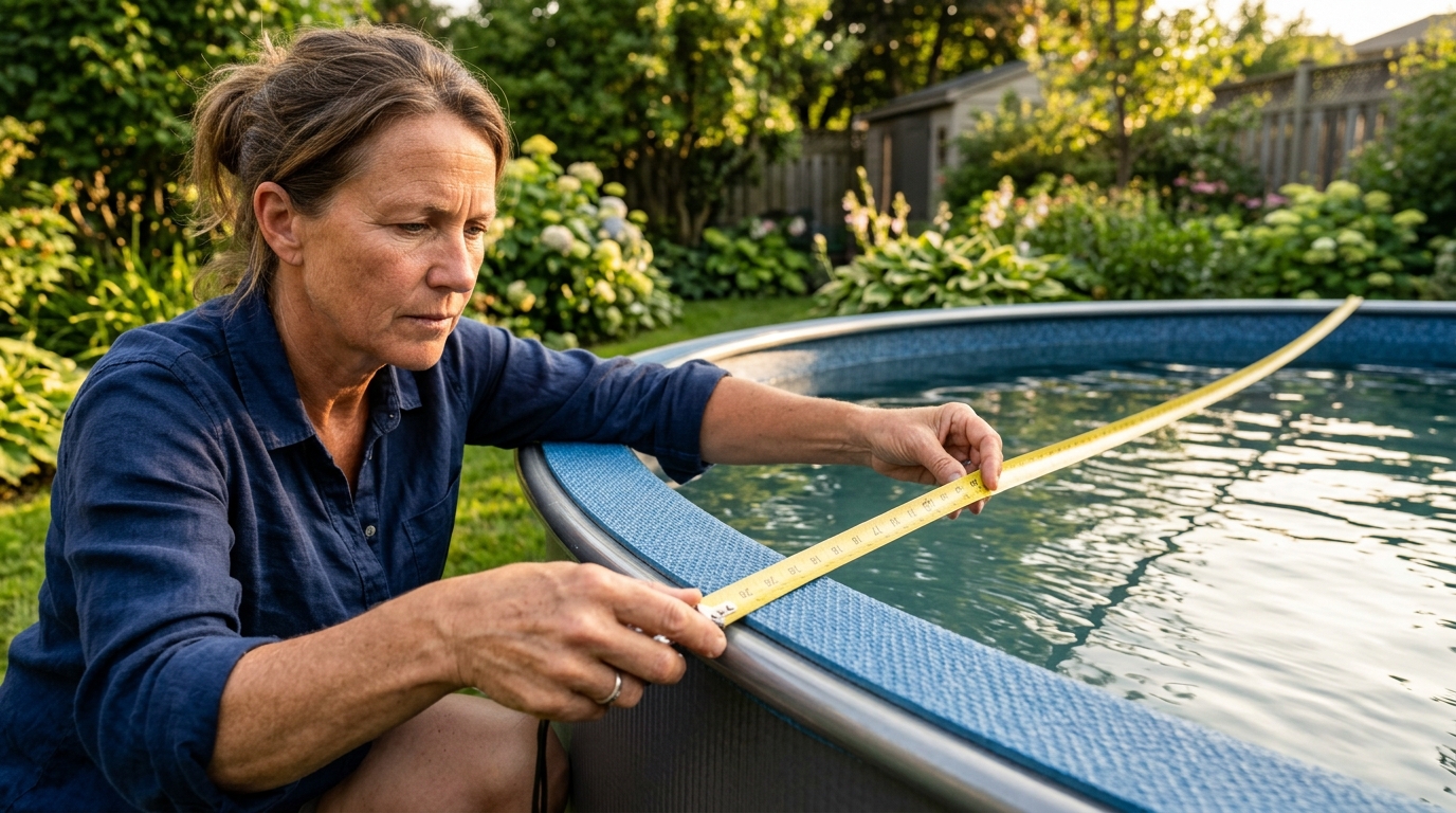 Mesure du diamètre d'un bassin hors-sol dans un jardin