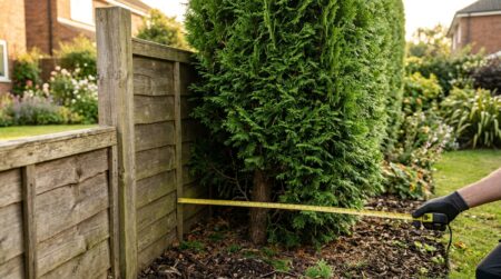 Haie de thuyas dépassant deux mètres près d'une clôture