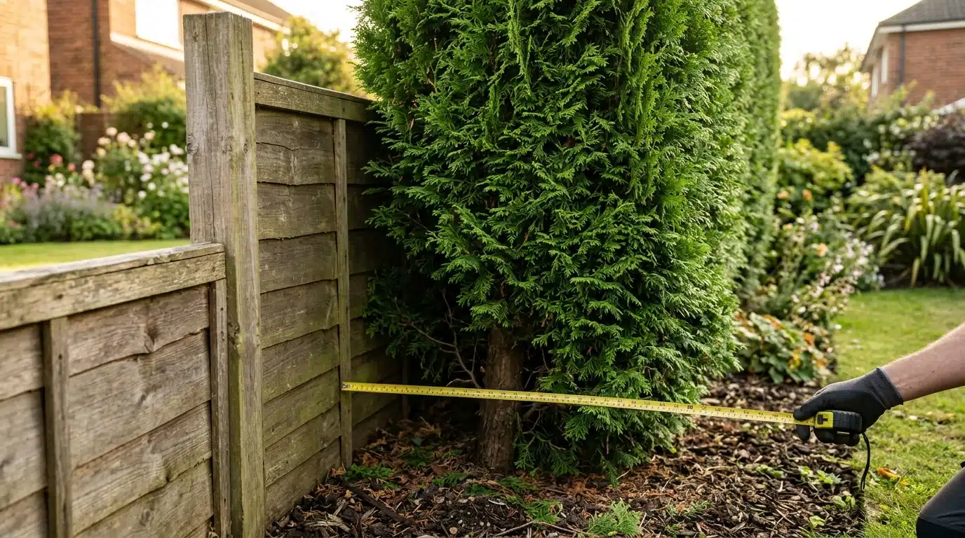 Haie de thuyas dépassant deux mètres près d'une clôture