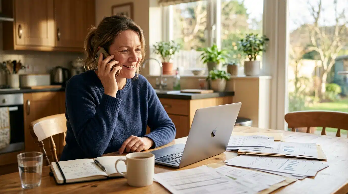 Personne au téléphone avec sa banque pour régulariser une erreur