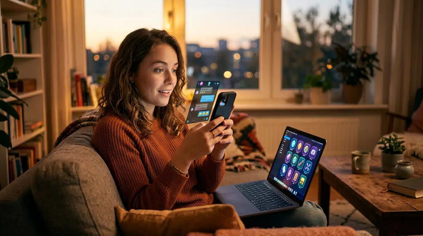 Personne consultant son compte Steam sur laptop et téléphone