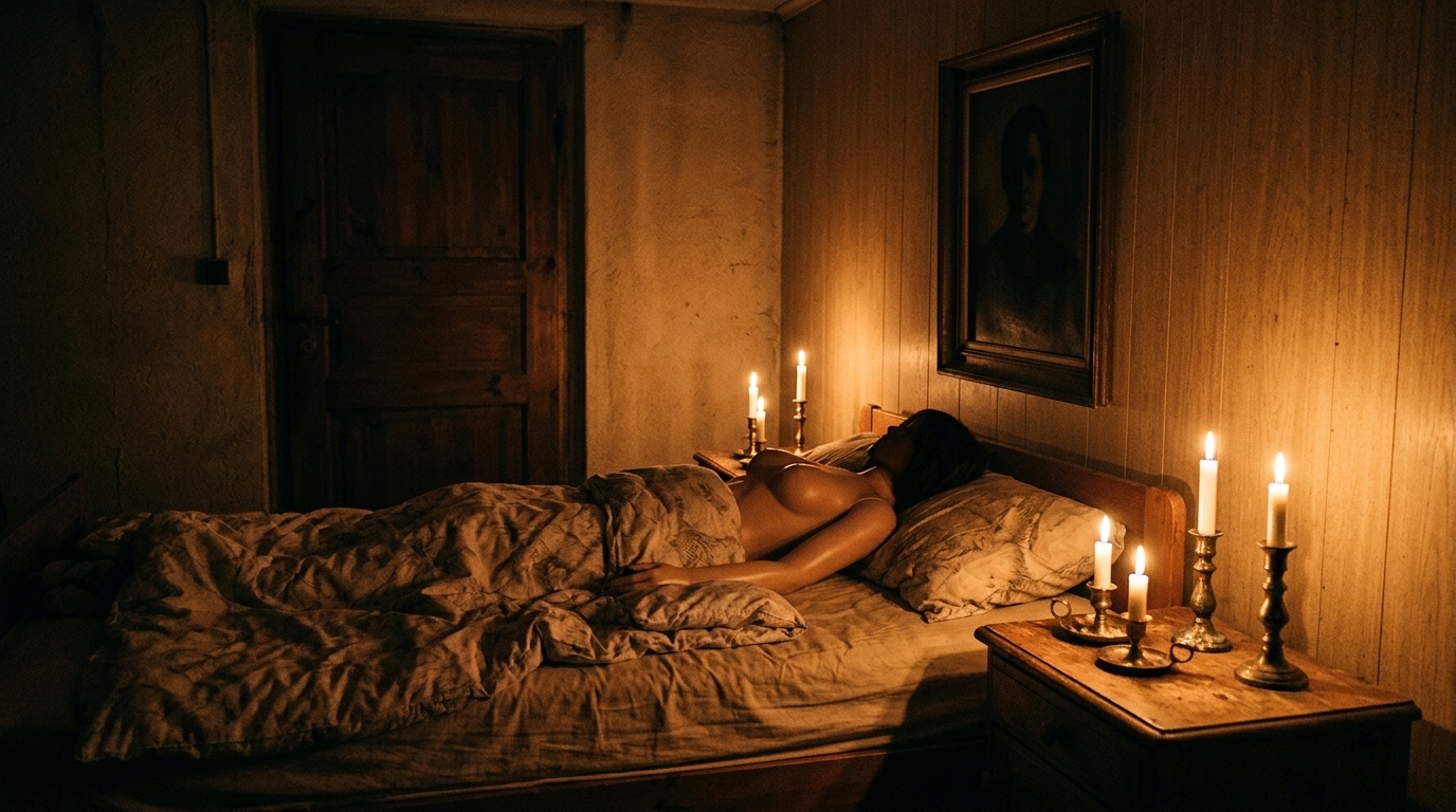 Chambre secrète avec mannequin et portrait dans un sous-sol