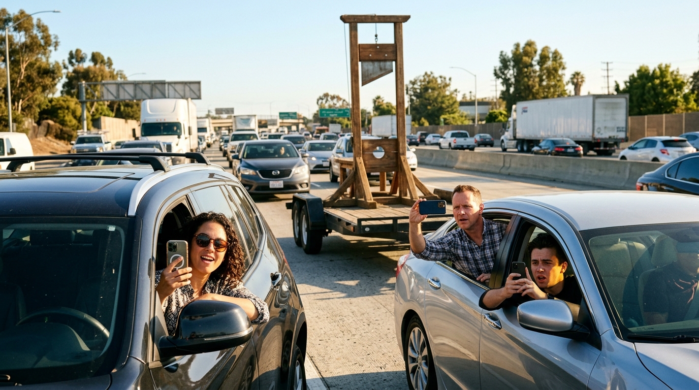 Automobilistes filmant la guillotine depuis leur voiture