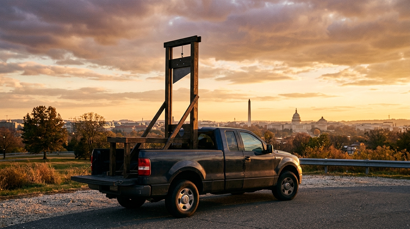 Pick-up avec guillotine garé près des bâtiments de Washington