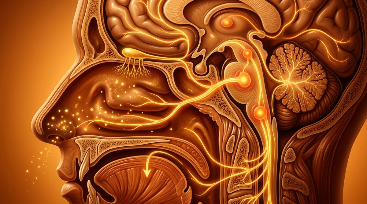 Illustration du trajet nerveux du réflexe d'éternuement