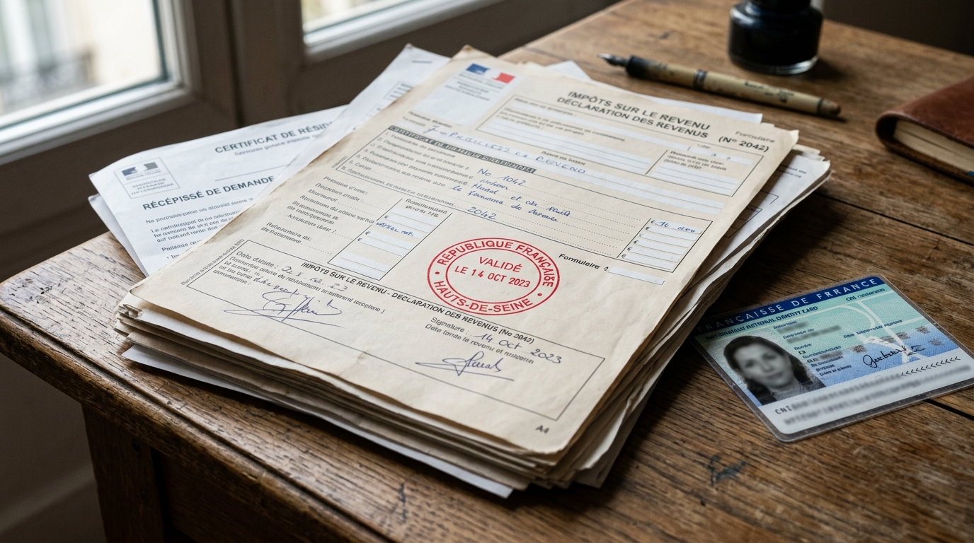 Pile de documents administratifs français sur un bureau