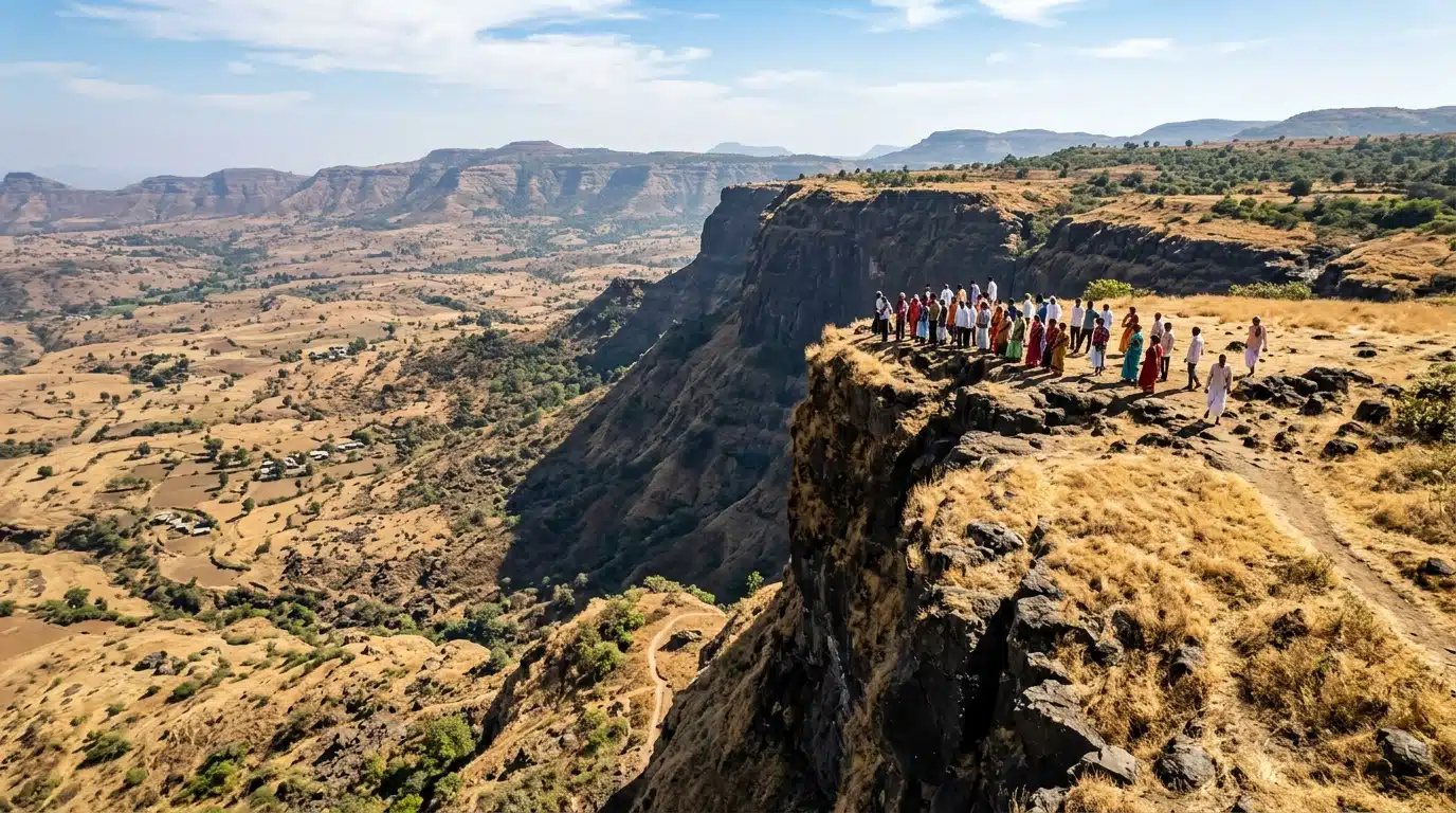 Falaise escarpée dans la campagne du Maharashtra en Inde