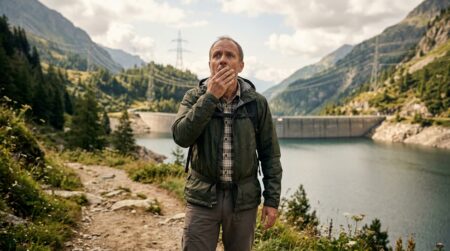 Barrage de montagne italien avec câbles de téléphérique
