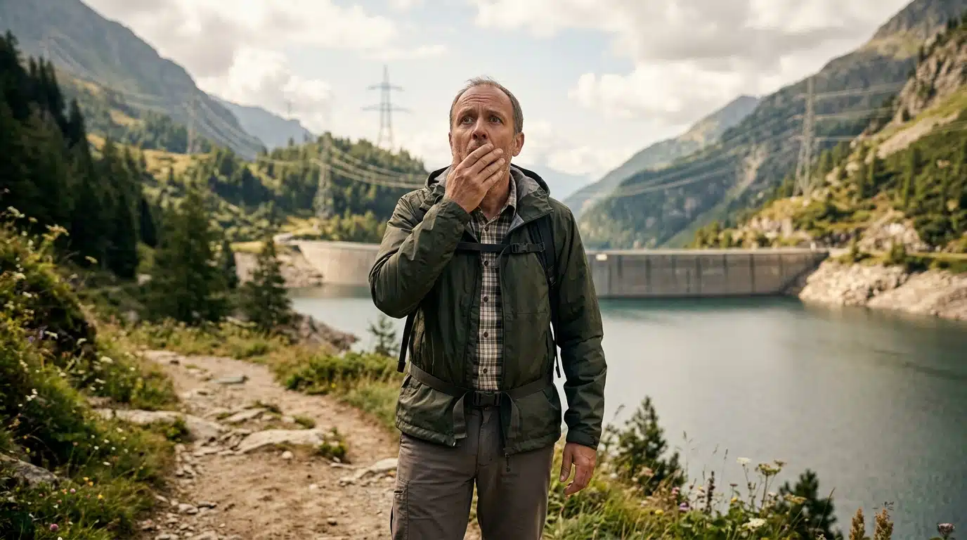Barrage de montagne italien avec câbles de téléphérique