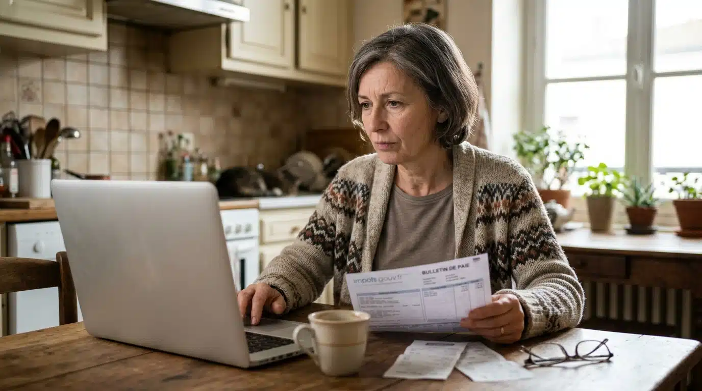 Personne consultant son espace fiscal en ligne inquiète